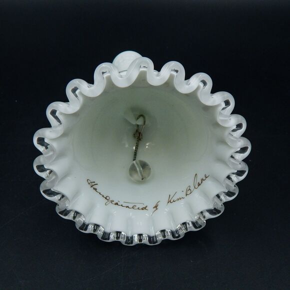 Fenton Glass Violets in Snow Spanish Lace Silver Crest Bell Artist Signed - Picture 6 of 6